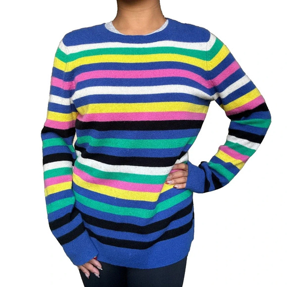 Halogen 100% Cashmere Sweater Multicolor Striped Womens size Medium - Picture 1 of 11